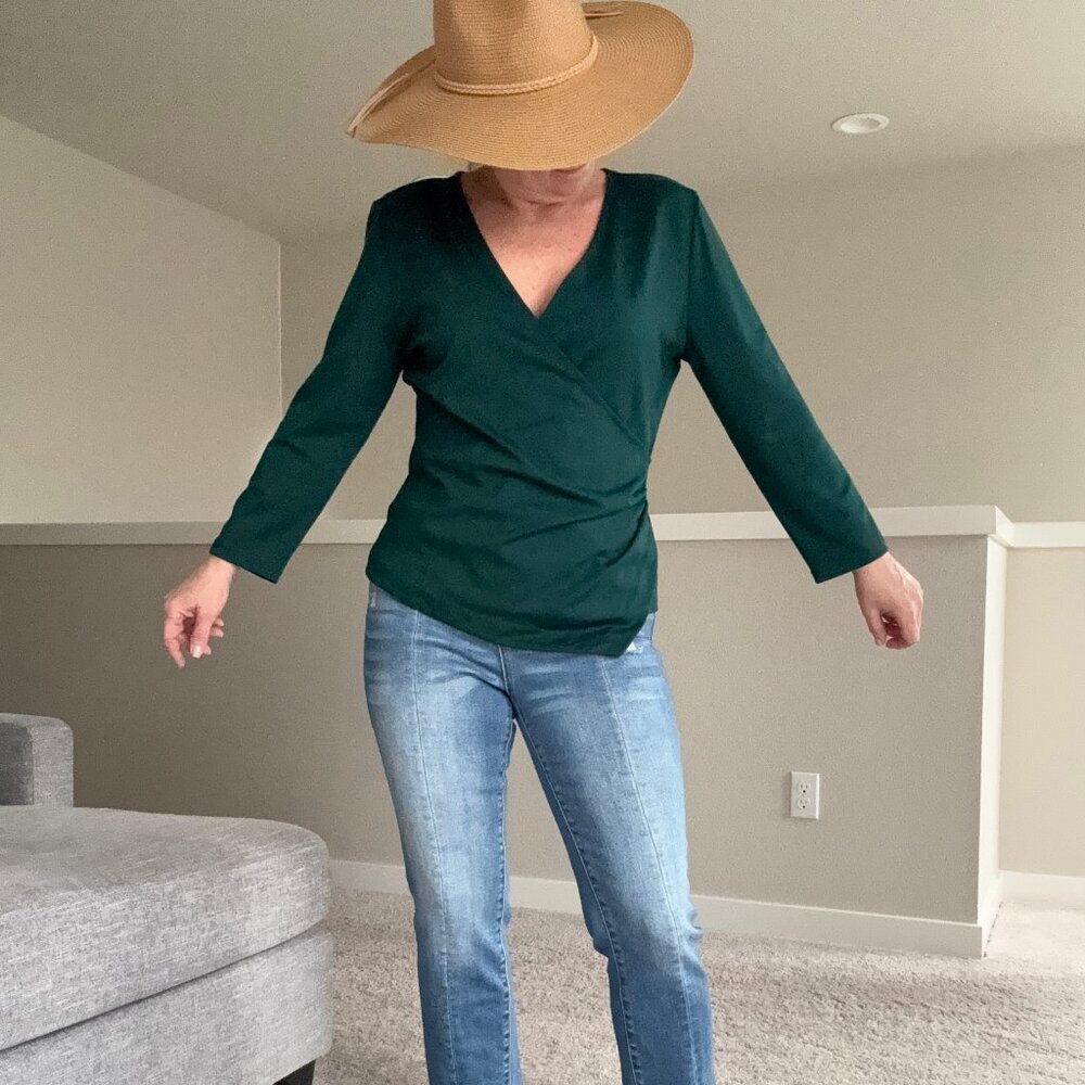 Green V-Neck Crossover Asymmetrical Top